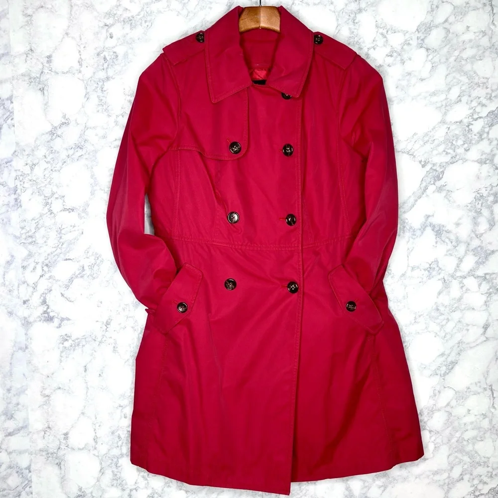⭐️ Talbots Red Double Breast Trench Coat Removable Insulated Liner Women’s 6 P - Picture 2 of 13